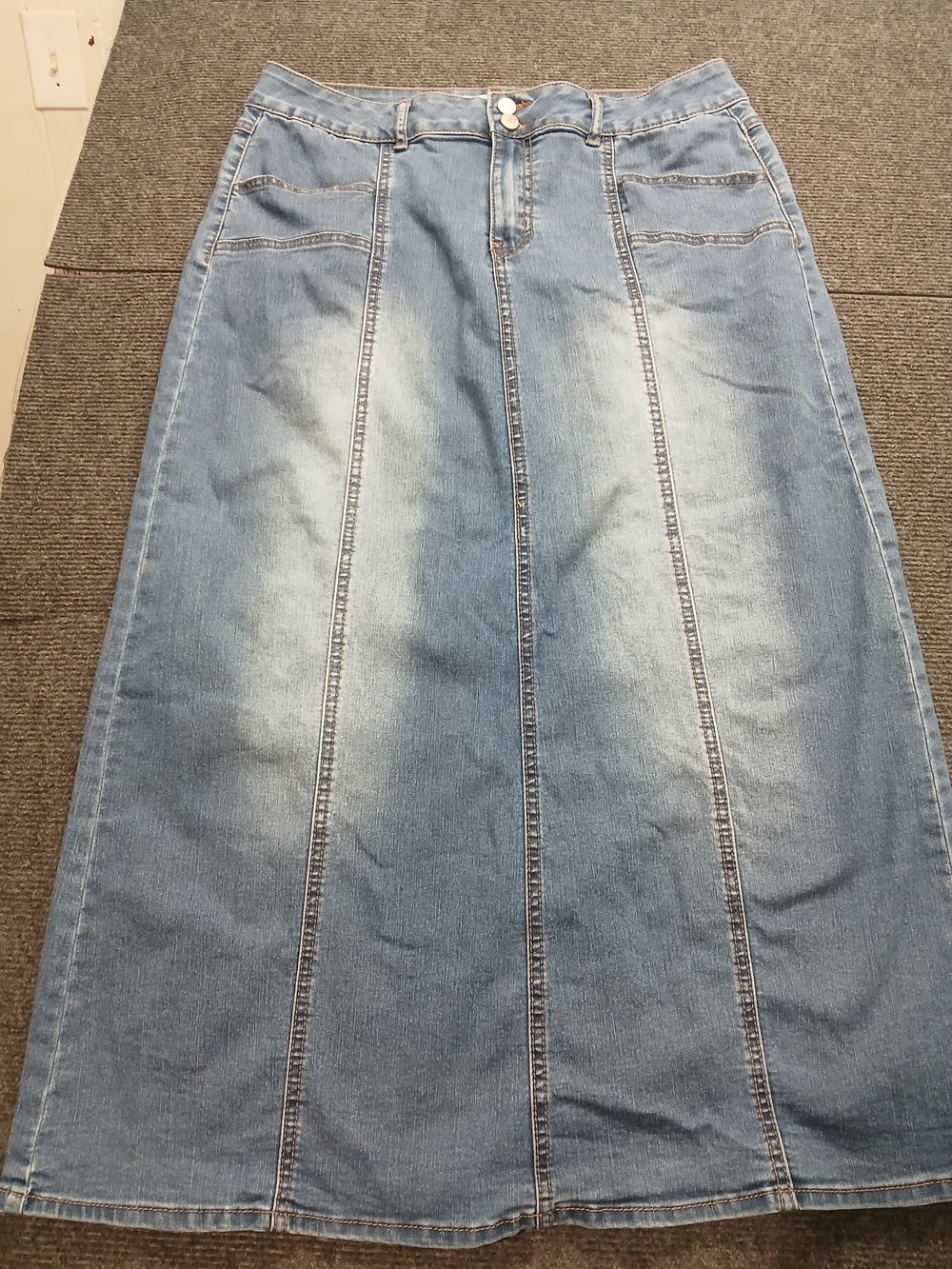 Women's SZ 14 Light Blue Denim High Waist Panel Skirt